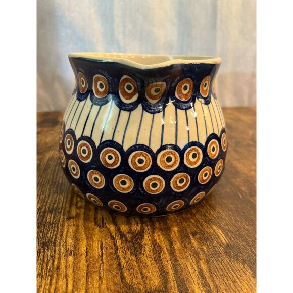 Vintage Boleslawiec Polish Stoneware Pitcher Peacock Eye Pattern Circa 1950s - 1 - Picture 8 of 12